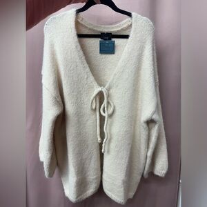 Cozy Cream Tie-Front Women's Sweater Cardigan